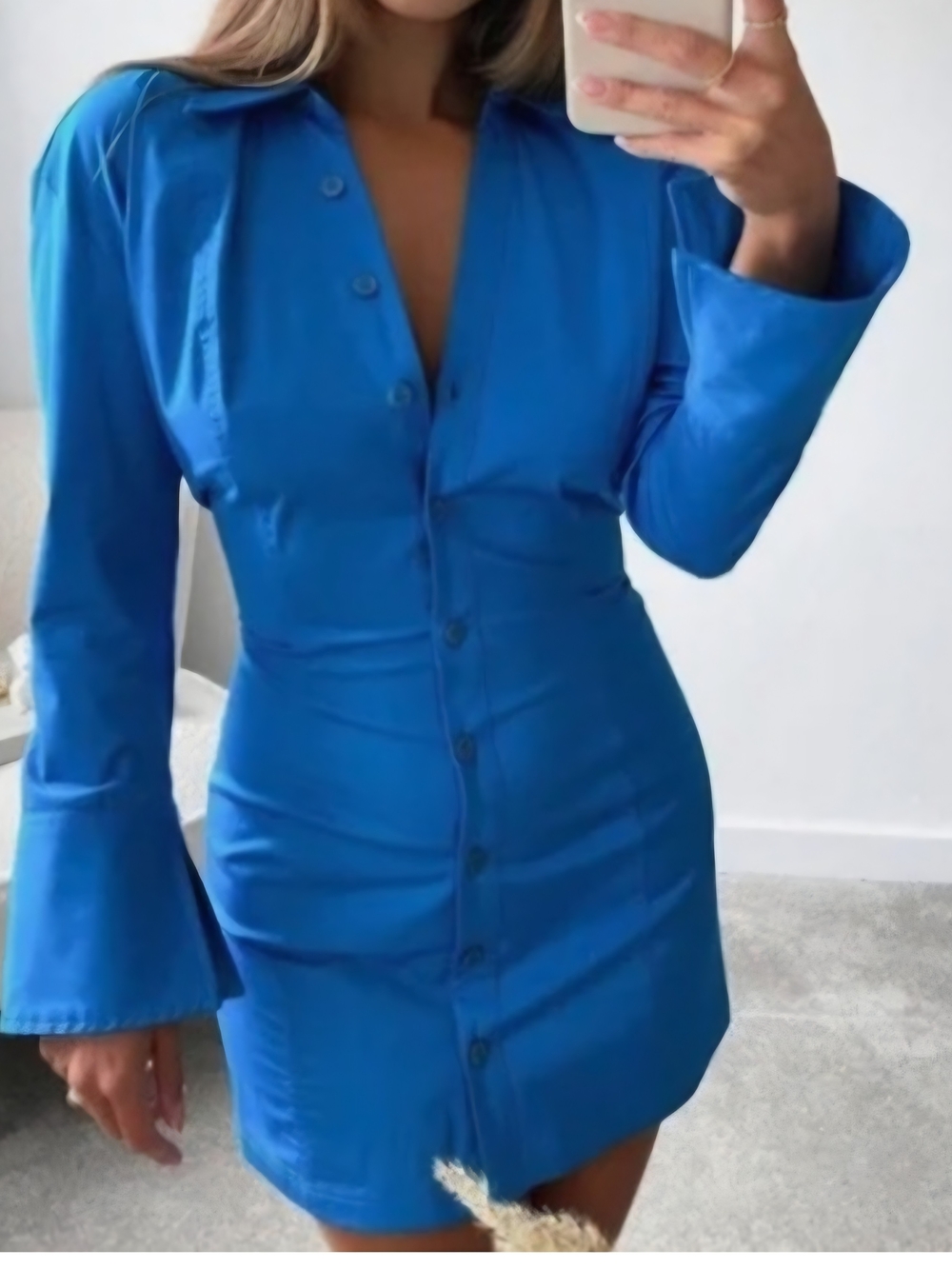 Zara Vibrant Turquoise Button-Down Shirt Dress - Picture 3 of 7